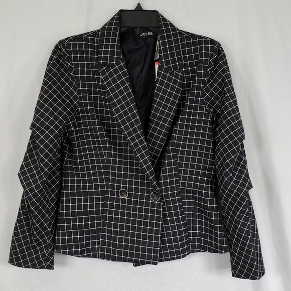 DO + BE Plaid Ruffle Sleeve Blazer - Picture 1 of 2